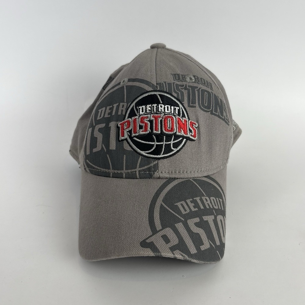 Vintage NBA Detroit Pistons AOP Gray Hat Logo Adidas Fitted OSFA Ball Cap